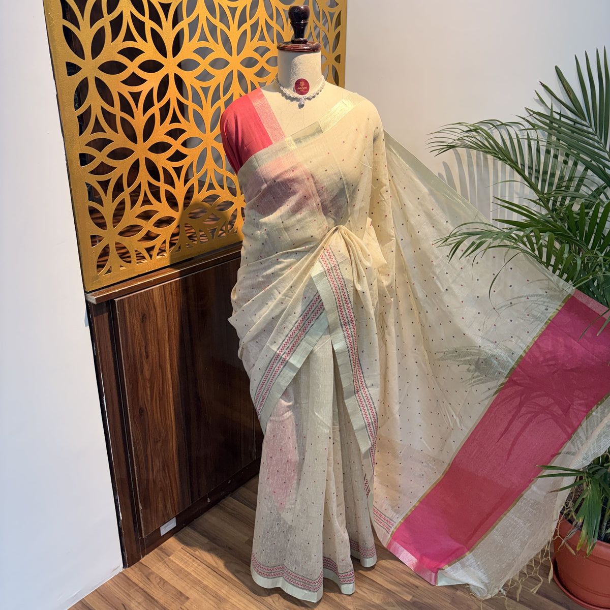 White Woven Cotton Saree – embroidered work			