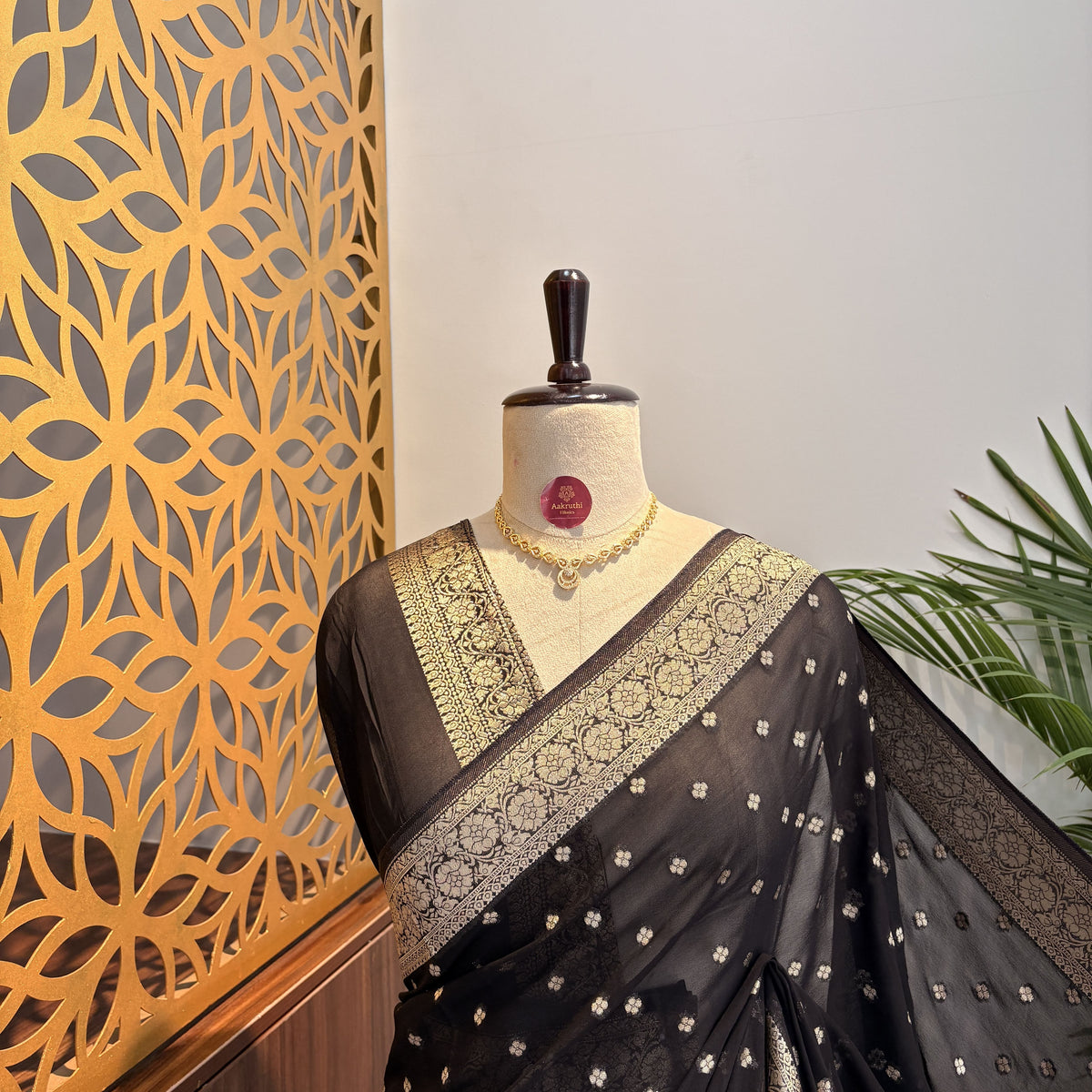 Black Semi Khaddi Georgette Saree – woven (zari) work			
