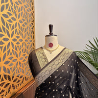 Black Semi Khaddi Georgette Saree – woven (zari) work			