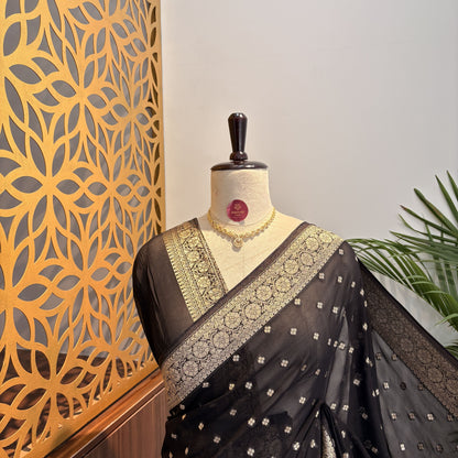 Black Semi Khaddi Georgette Saree – woven (zari) work			