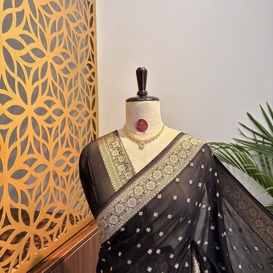 Black Semi Khaddi Georgette Saree – woven (zari) work