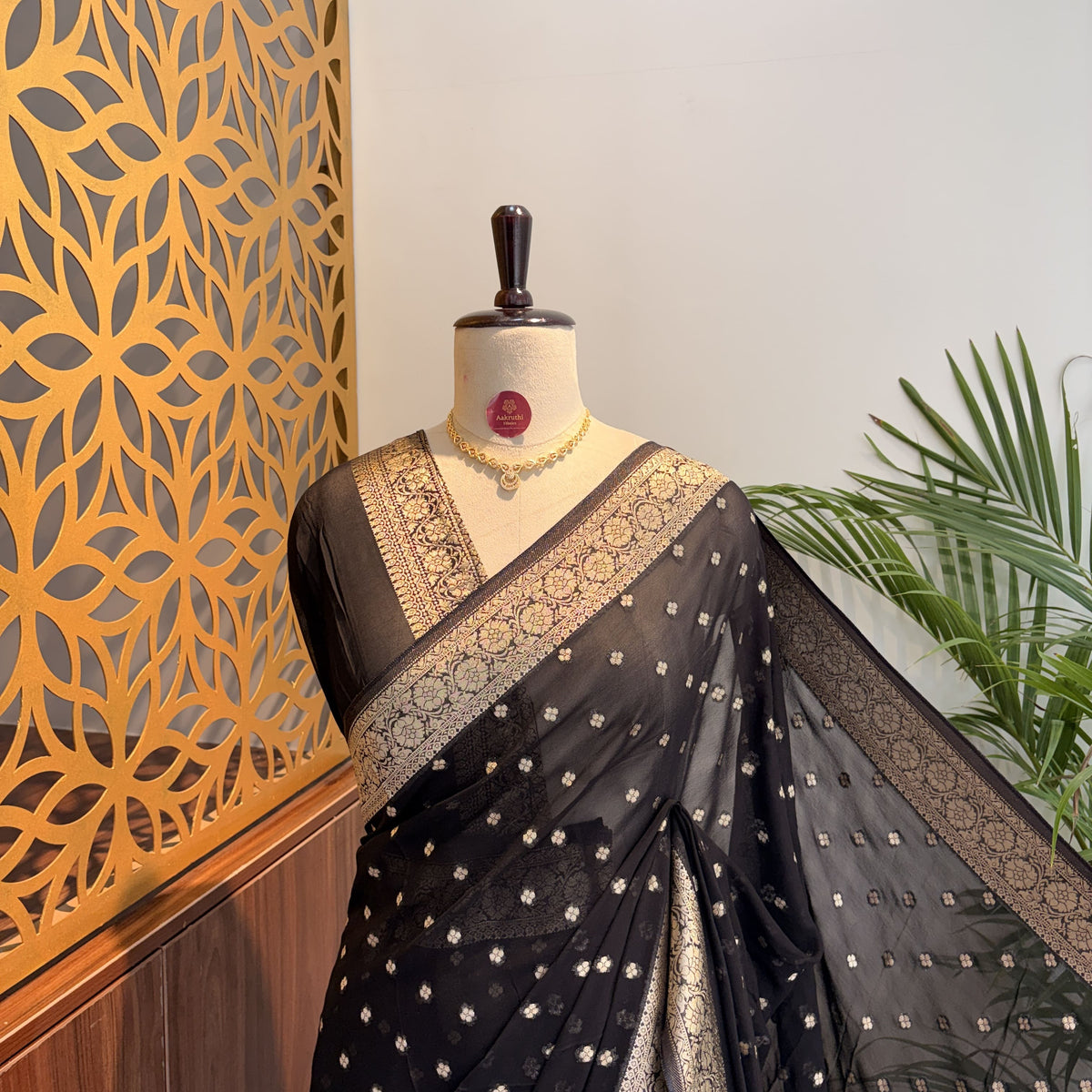 Black Semi Khaddi Georgette Saree – woven (zari) work			
