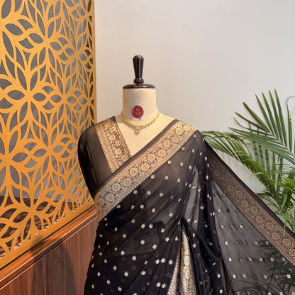 Black Semi Khaddi Georgette Saree – woven (zari) work			