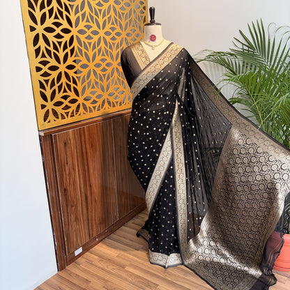 Black Semi Khaddi Georgette Saree – woven (zari) work			