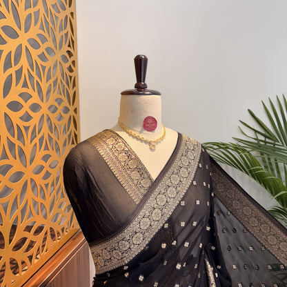 Black Semi Khaddi Georgette Saree – woven (zari) work			
