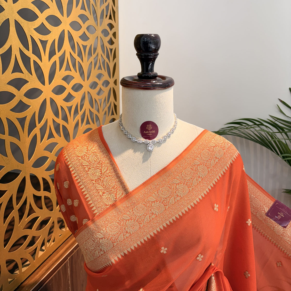 Orange Semi Khaddi Georgette Saree – woven (zari) work			