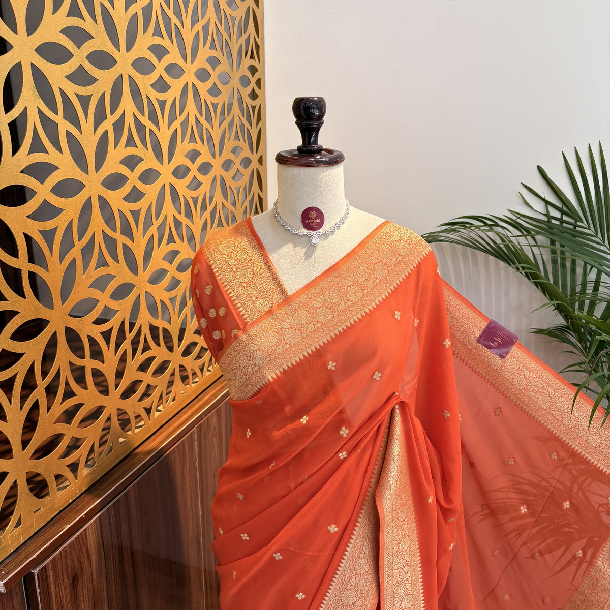 Orange Semi Khaddi Georgette Saree – woven (zari) work			