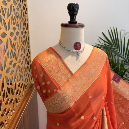 Orange Semi Khaddi Georgette Saree – woven (zari) work			