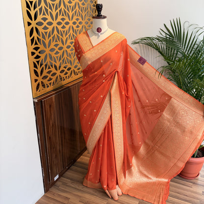 Orange Semi Khaddi Georgette Saree – woven (zari) work			