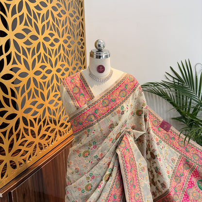 Cream Woven Cotton Saree – meenakari work			