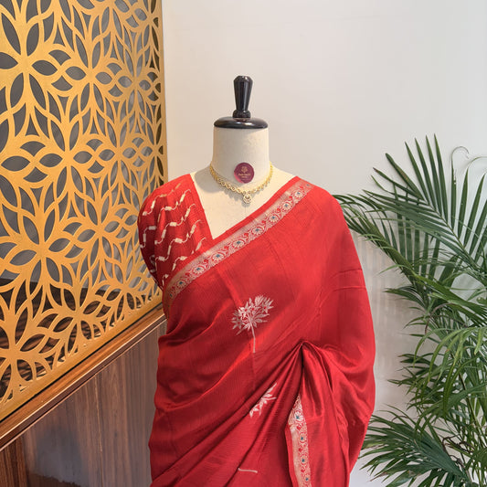 Rust Orange Semi Raw Silk Banarasi Saree – woven (zari) work