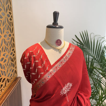 Rust Orange Semi Raw Silk Banarasi Saree – woven (zari) work