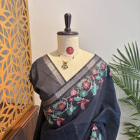 Navy Blue Semi Raw Silk Banarasi Saree – woven (zari) work			