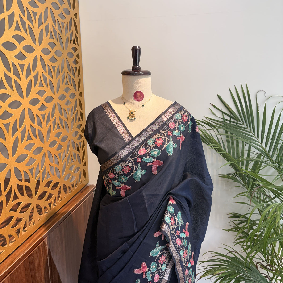 Navy Blue Semi Raw Silk Banarasi Saree – woven (zari) work			