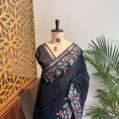 Navy Blue Semi Raw Silk Banarasi Saree – woven (zari) work			