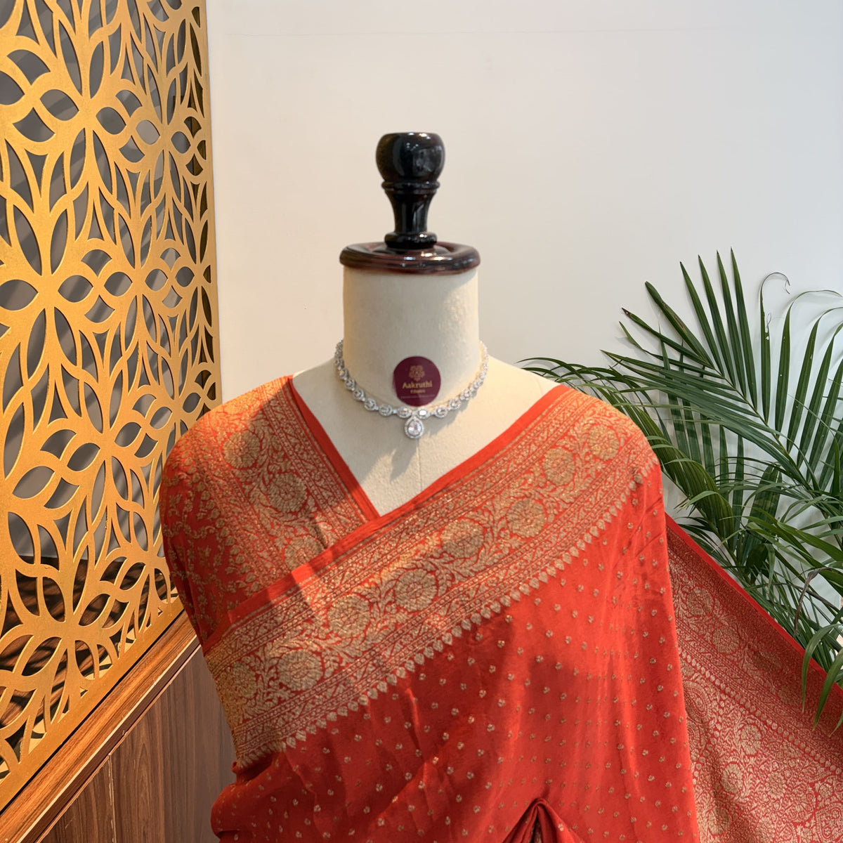 Orange Banarasi Pure Crepe Saree