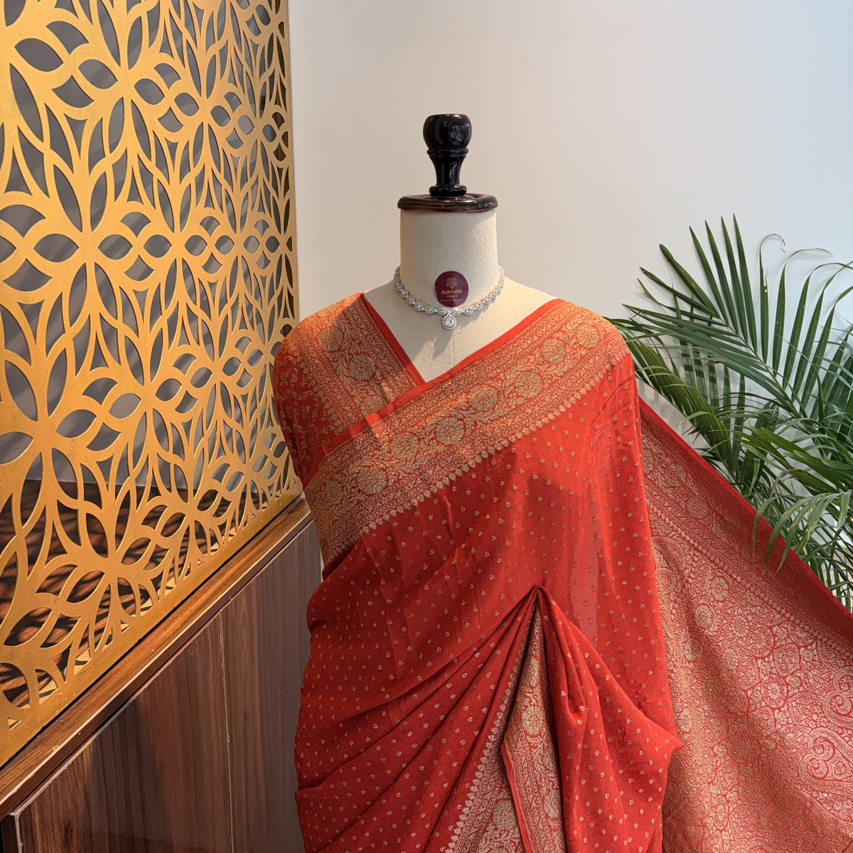 Orange Banarasi Pure Crepe Saree
