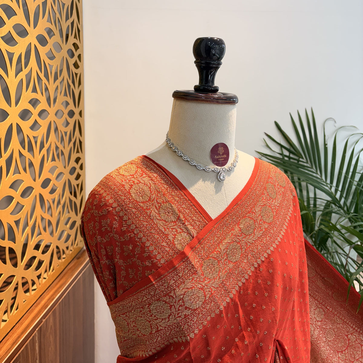 Orange Banarasi Pure Crepe Saree
