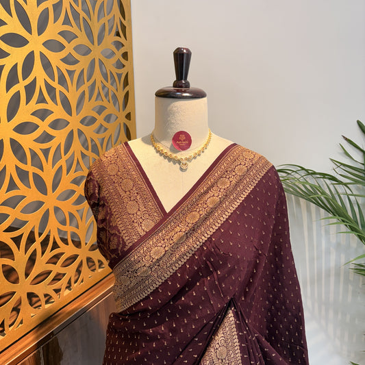 Brown Banarasi Pure Crepe Saree