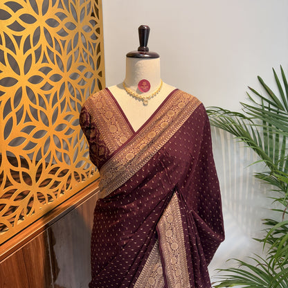 Brown Banarasi Pure Crepe Saree