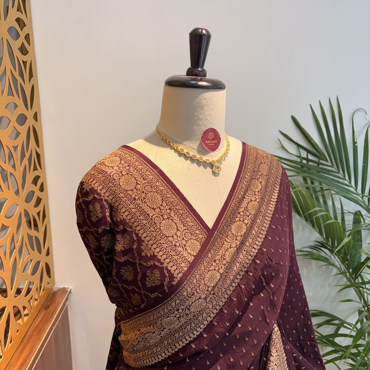 Brown Banarasi Pure Crepe Saree