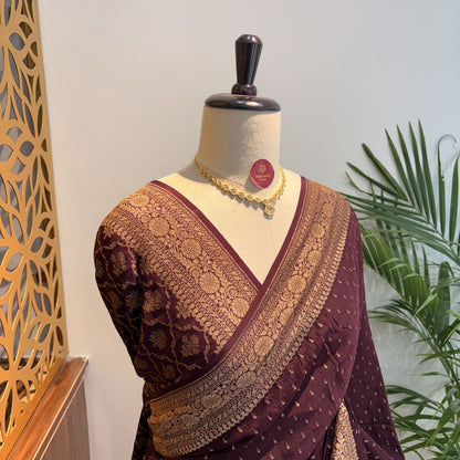 Brown Banarasi Pure Crepe Saree