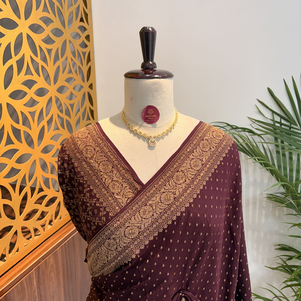 Brown Banarasi Pure Crepe Saree