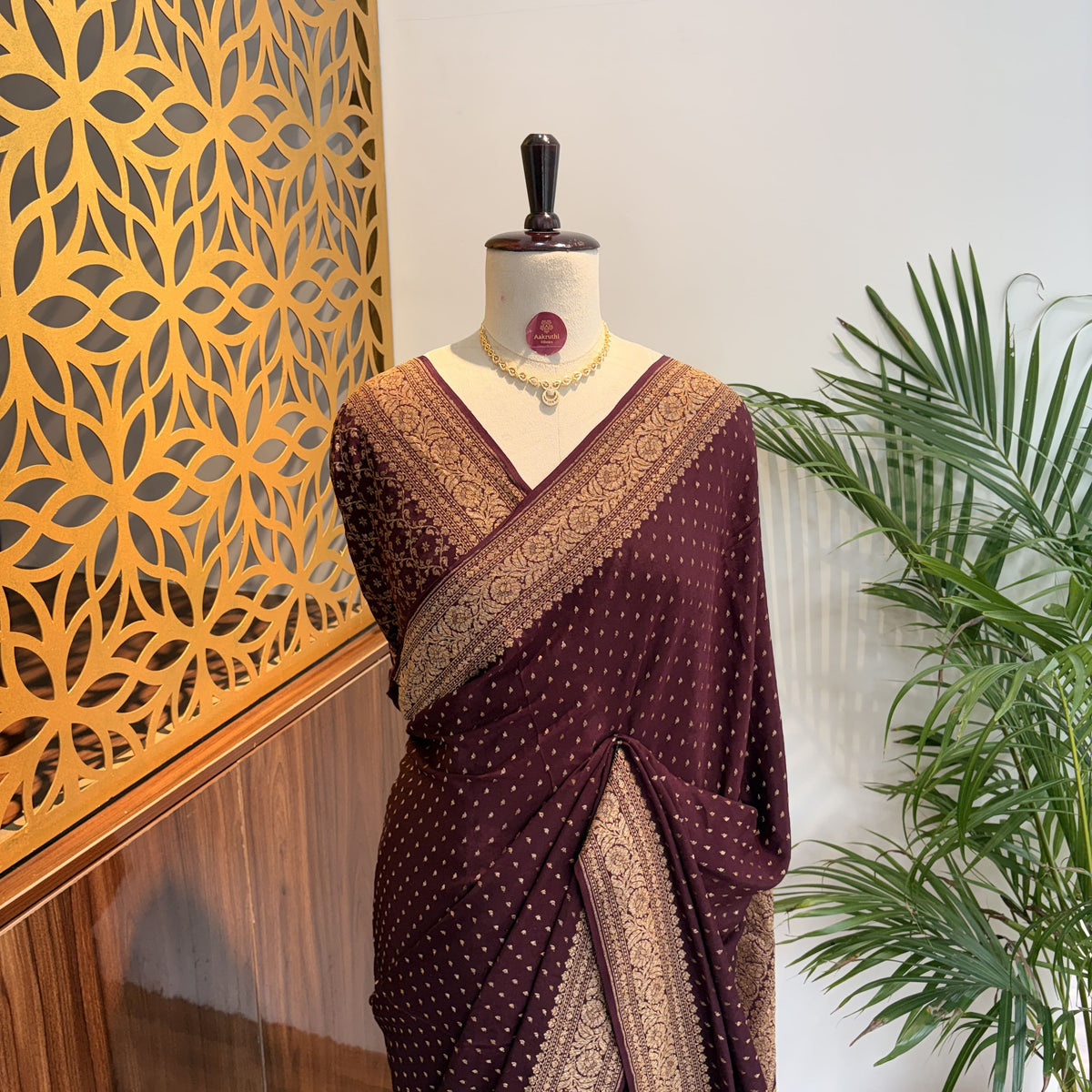 Brown Banarasi Pure Crepe Saree