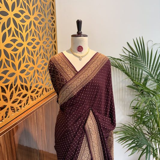 Brown Banarasi Pure Crepe Saree