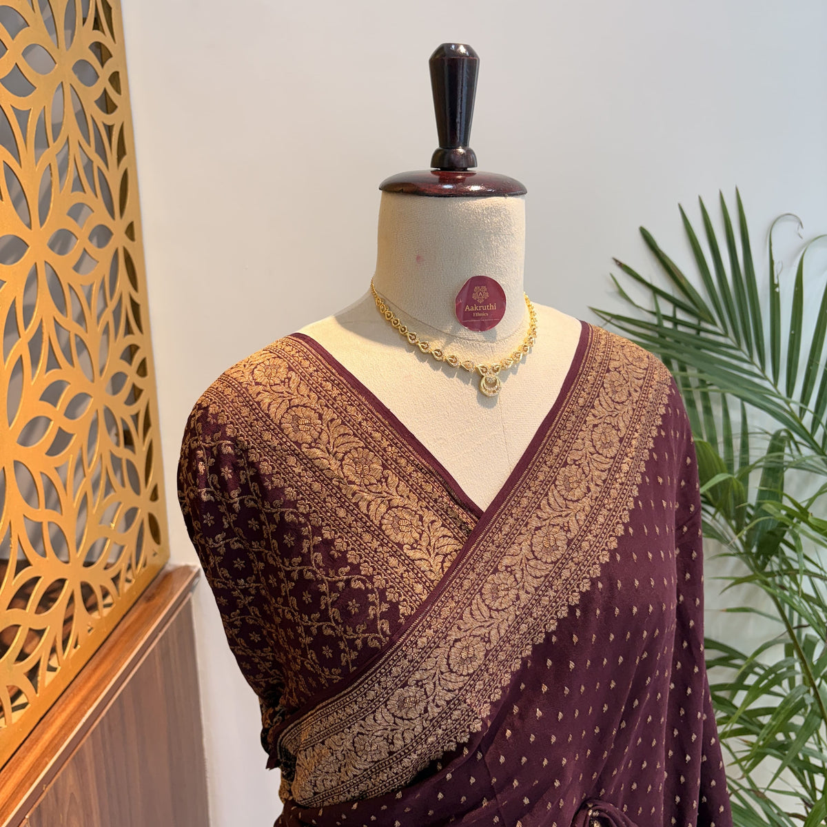 Brown Banarasi Pure Crepe Saree