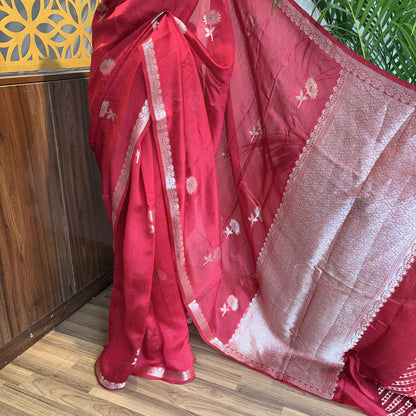Pink Semi Raw Silk Banarasi Saree – woven (zari) work			
