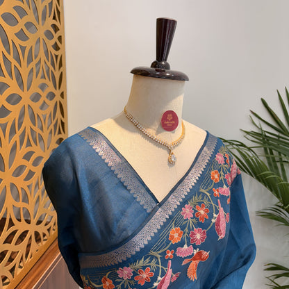 Blue Semi Raw Silk Banarasi Saree – woven (zari) work			