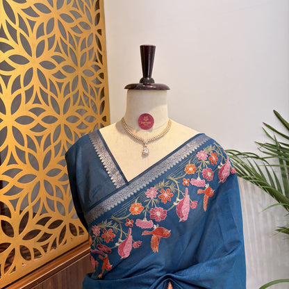 Blue Semi Raw Silk Banarasi Saree – woven (zari) work			