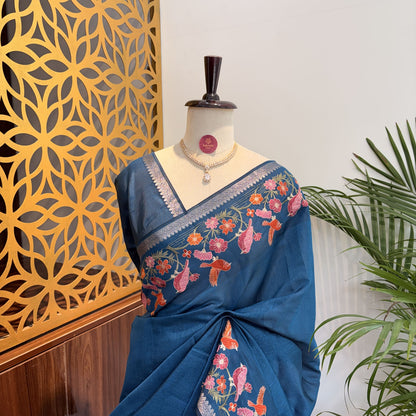 Blue Semi Raw Silk Banarasi Saree – woven (zari) work			