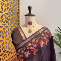 Brown Semi Raw Silk Banarasi Saree – woven (zari) work			