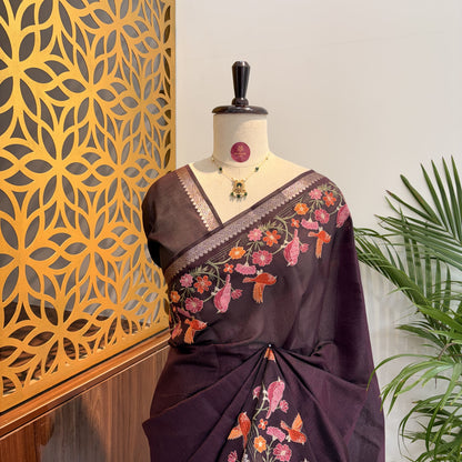 Brown Semi Raw Silk Banarasi Saree – woven (zari) work			