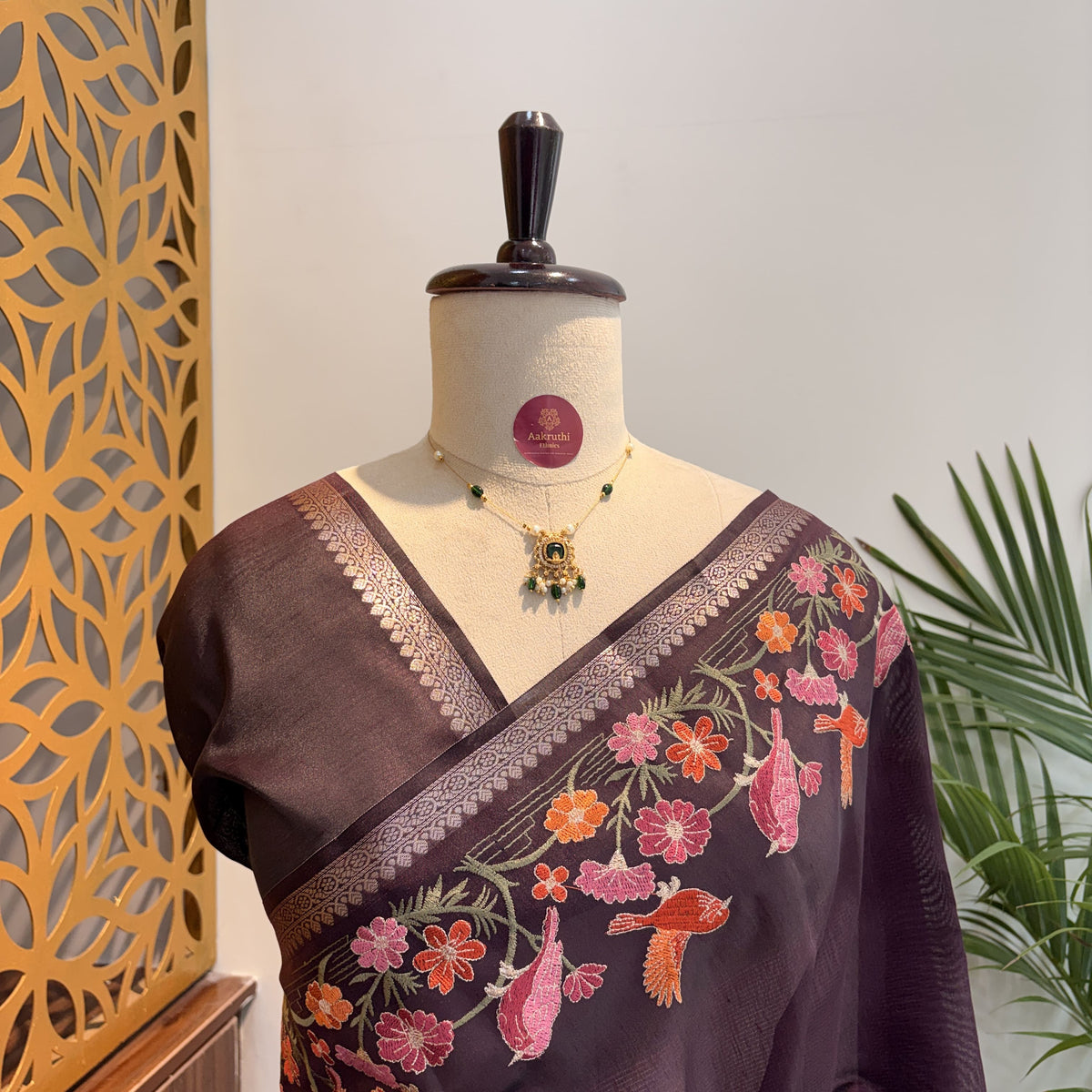 Brown Semi Raw Silk Banarasi Saree – woven (zari) work			