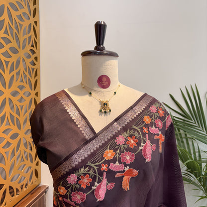 Brown Semi Raw Silk Banarasi Saree – woven (zari) work			