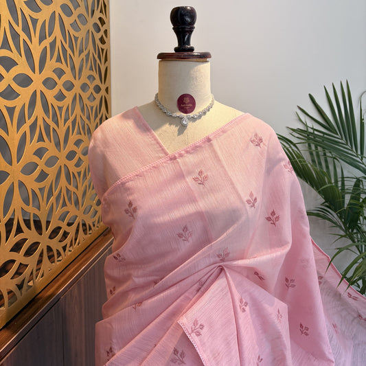 Pink Woven Cotton Saree – embroidered work