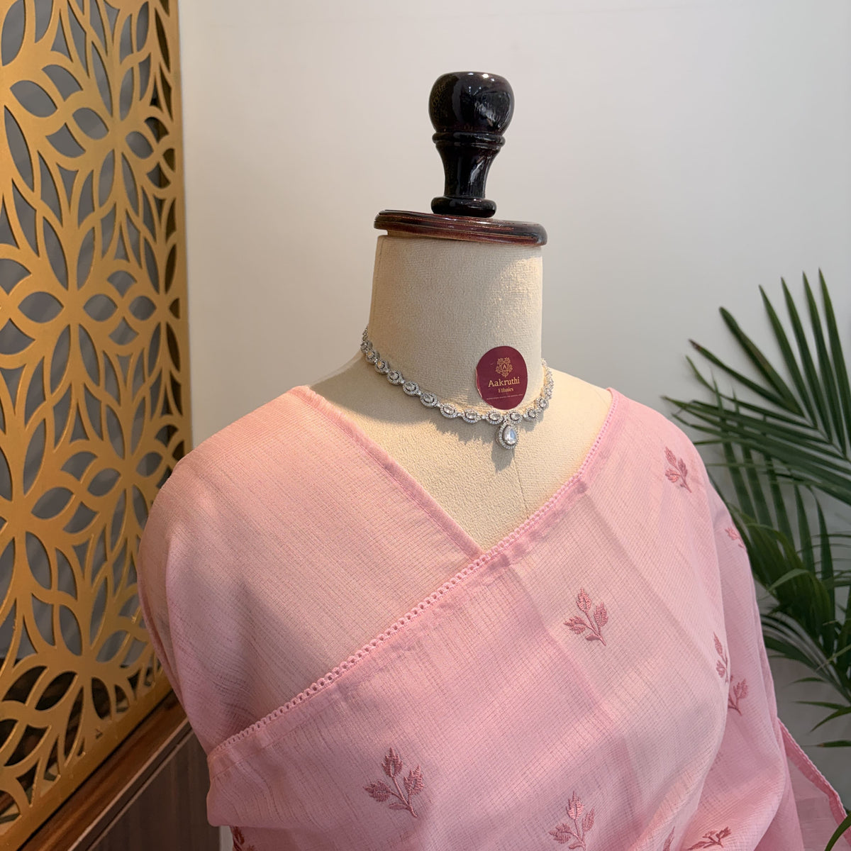 Pink Woven Cotton Saree – embroidered work			