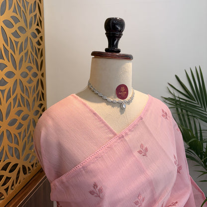 Pink Woven Cotton Saree – embroidered work			