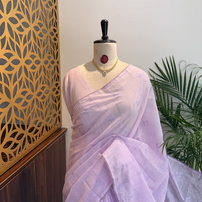Lavender Woven Cotton Saree – embroidered work			