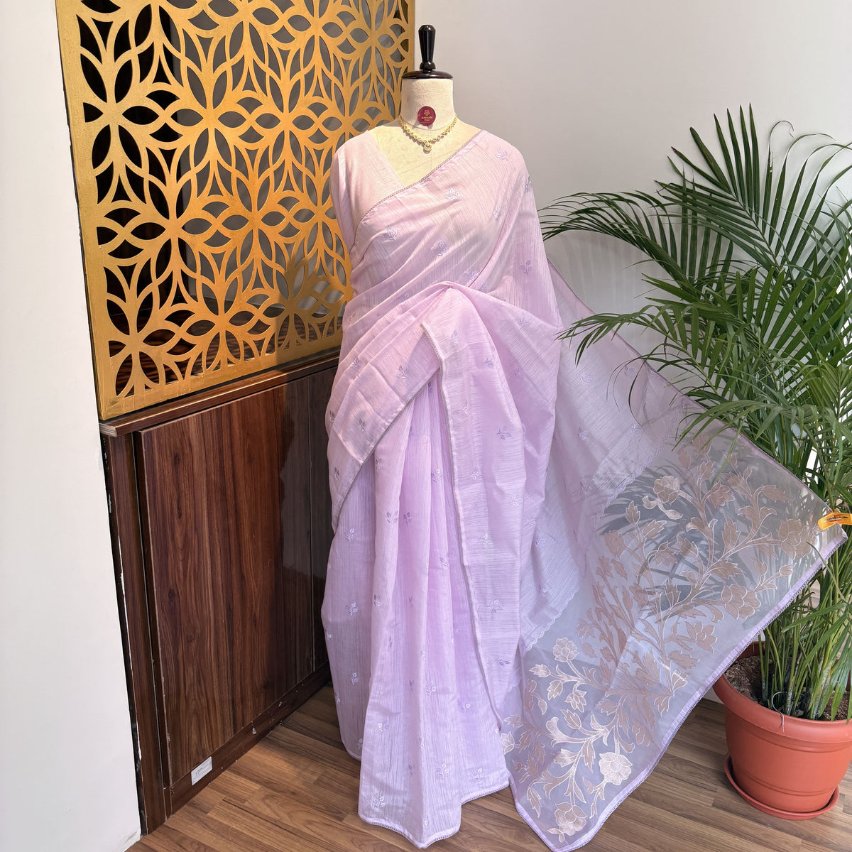 Lavender Woven Cotton Saree – embroidered work			