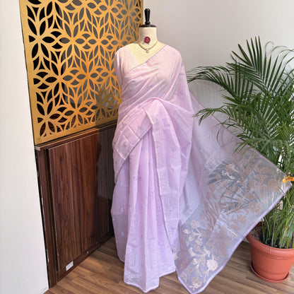 Lavender Woven Cotton Saree – embroidered work			