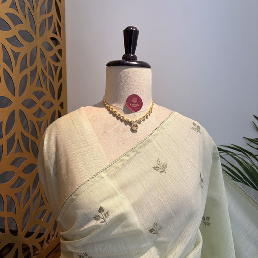 Pista Green Woven Cotton Saree – embroidered work