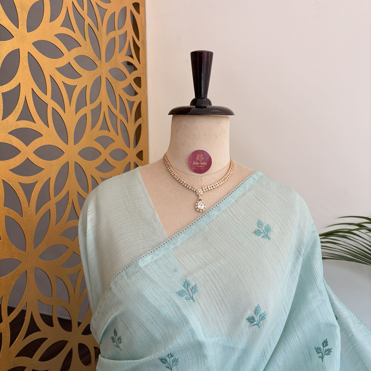 Pastel Blue Woven Cotton Saree – embroidered work			