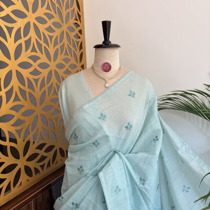Pastel Blue Woven Cotton Saree – embroidered work			