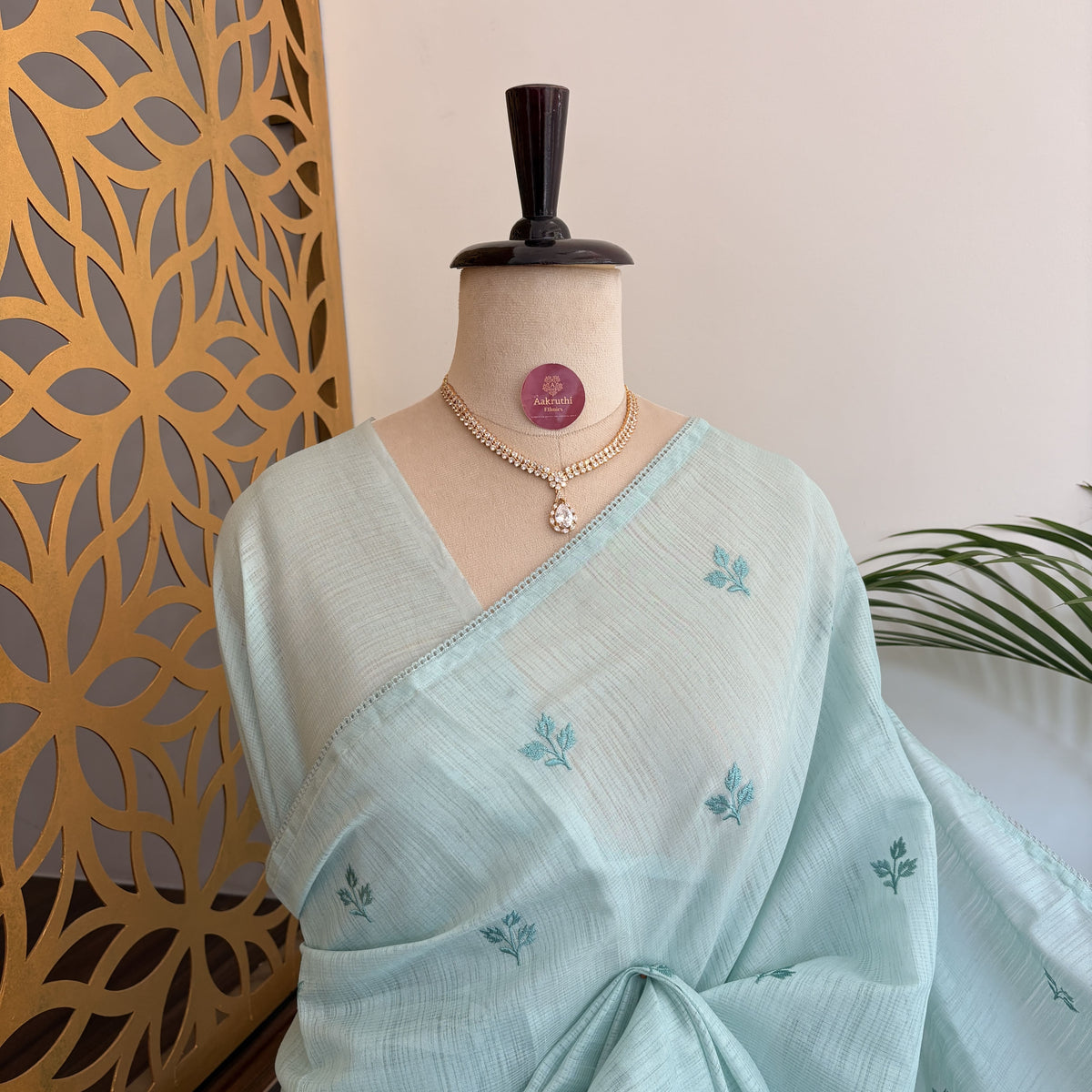 Pastel Blue Woven Cotton Saree – embroidered work			