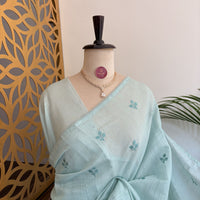 Pastel Blue Woven Cotton Saree – embroidered work			