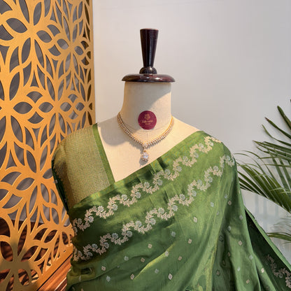 Green Semi Raw Mango Banarasi Saree